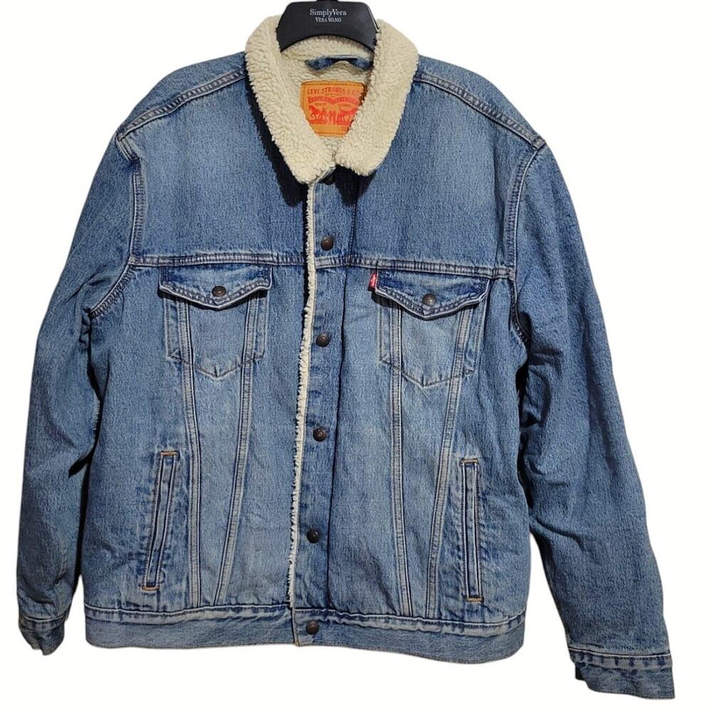 Levi's Sherpa Lined Denim Trucker Jacket Men Winter Heavy Duty Warm Cozy Size XL